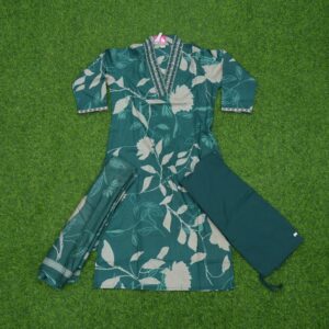2 980 GREEN Bottle Green Color Floral Printed 3-Piece Designer Dress