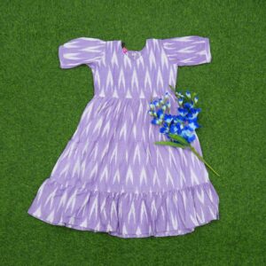 Lavender Color Geometric Ikat Print Tiered Long Frock