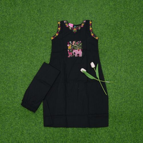 Black Color 2-Piece Floral Embroidered Designer Dress