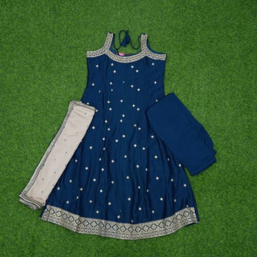 Navy Blue Color Anarkali Embroidered Party Wear Designer Dress