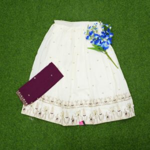 White and Wine Color With Georgette Embroidered Traditional Half Saree