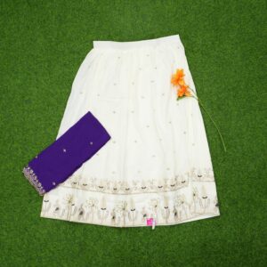 White and Purple Color With Georgette Embroidered Traditional Half Saree