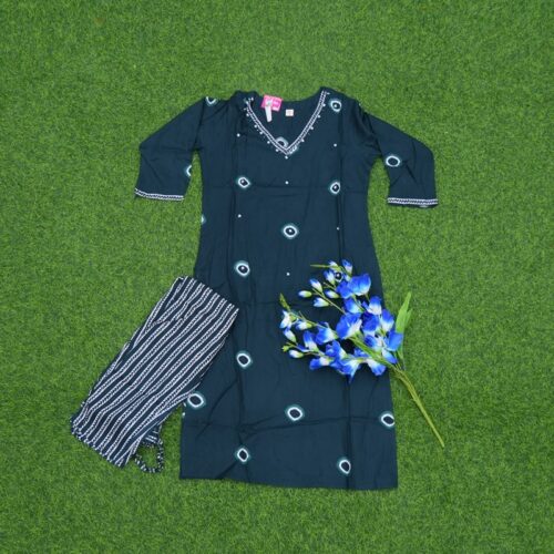 Bottle Green Color Bandhani Printed 2-Piece Designer Dress