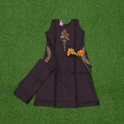 Brown Color Thread Embroidered 2-Piece Designer Dress