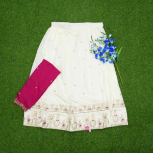 White and Pink Color With Georgette Embroidered Traditional Half Saree