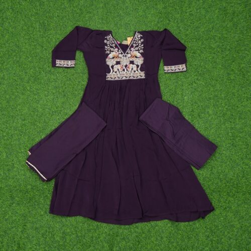 Wine Color 3-Piece Traditional Embroidered Anarkali Designer Dress