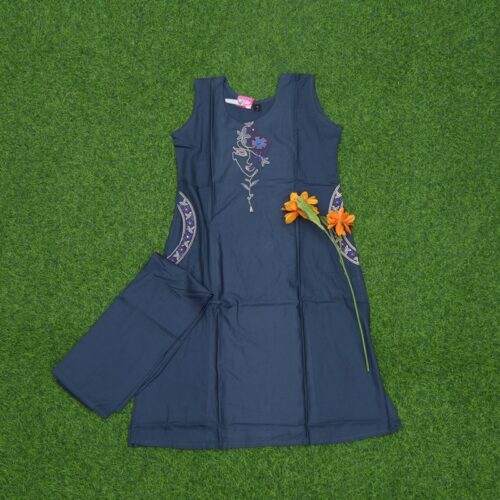 Navy Blue Color Thread Embroidered 2-Piece Designer Dress