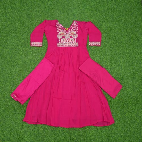 Pink Color 3-Piece Traditional Embroidered Anarkali Designer Dress