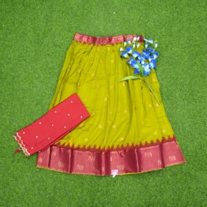 Green and Red Color Gold Zari Embroidered Traditional Half Saree
