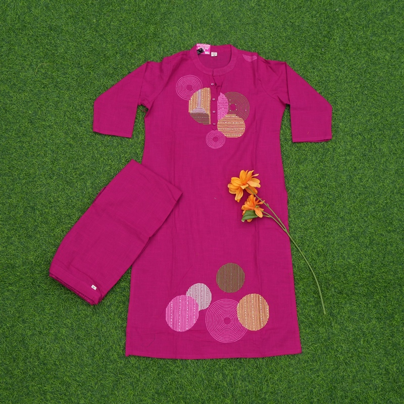 Pink Color Thread Embroidered 2-Piece Designer Dress