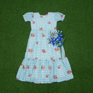 3 900 Sky Blue Color Checks Floral Printed Designer Long Frock