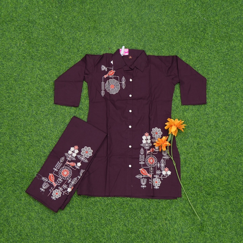 Wine Color Thread Embroidered 2-Piece Designer Dress
