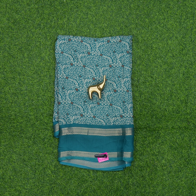 Teal Green Color Floral Jaal Print Daily Wear Saree