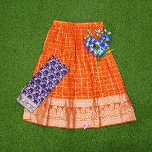 Orange and Violet Color With Traditional Gold Floral Banarasi Half Saree