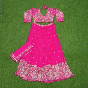 Rani Pink Color Silver Embroidered Georgette Designer Lehenga Set