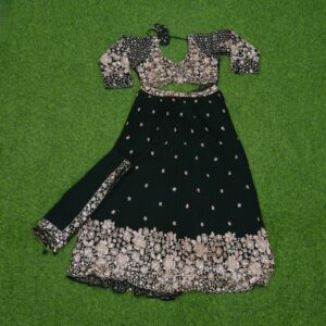 Bottle Green Color Silver Embroidered Georgette Designer Lehenga Set