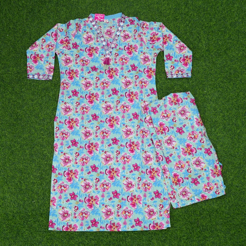 Light Blue Color Floral Printed Casual Ethnic Co-ord Set