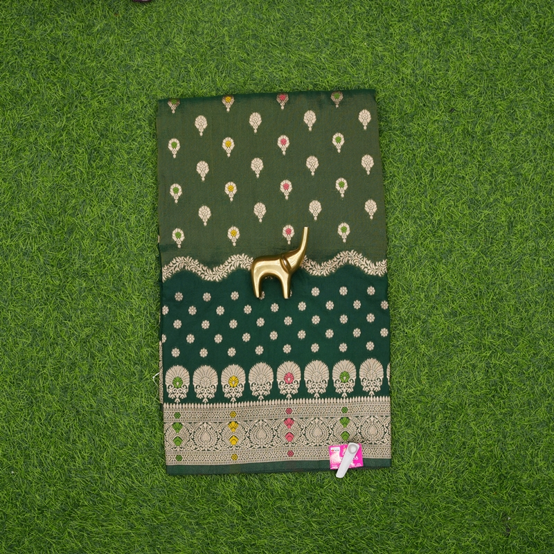 Bottle Green Color Banarasi Silk Butta & Meenakari Fancy Saree