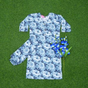 10 300 Blue Color Large Rose Floral Printed 2-Piece Designer Dress