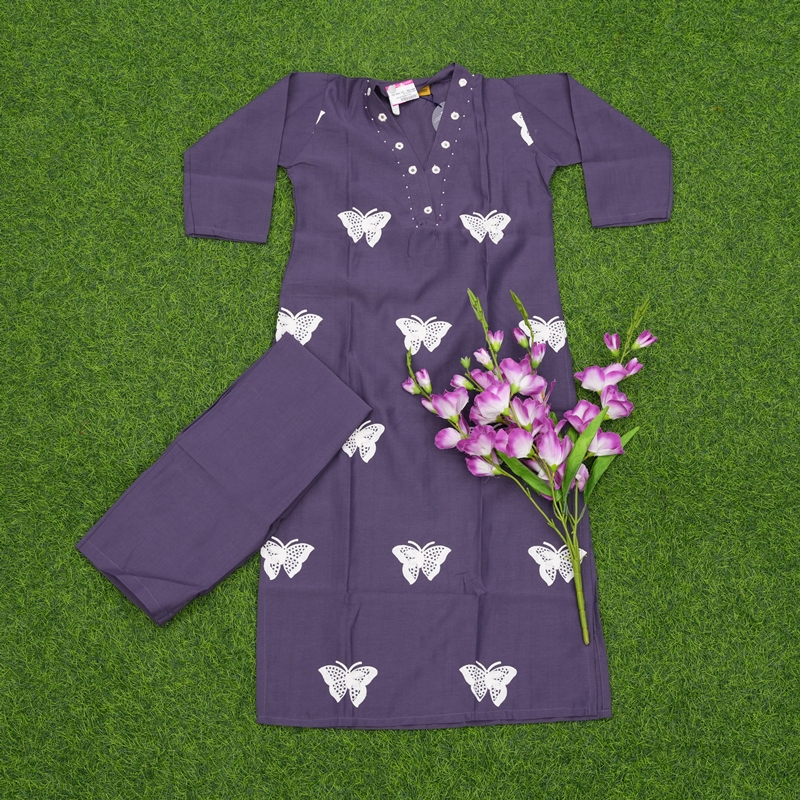 Purple Color Butterfly Print 2-Piece Designer Dress