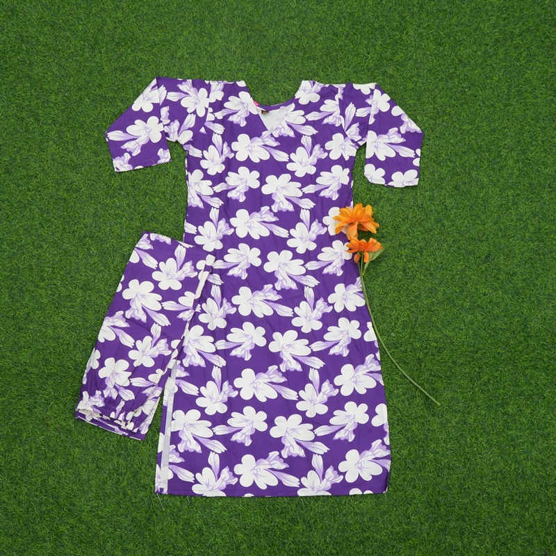 Purple Color Floral Print 2-Piece Designer Dress