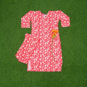 Red and White Color Botanical Leaf Printed Ethnic Co-ord Set