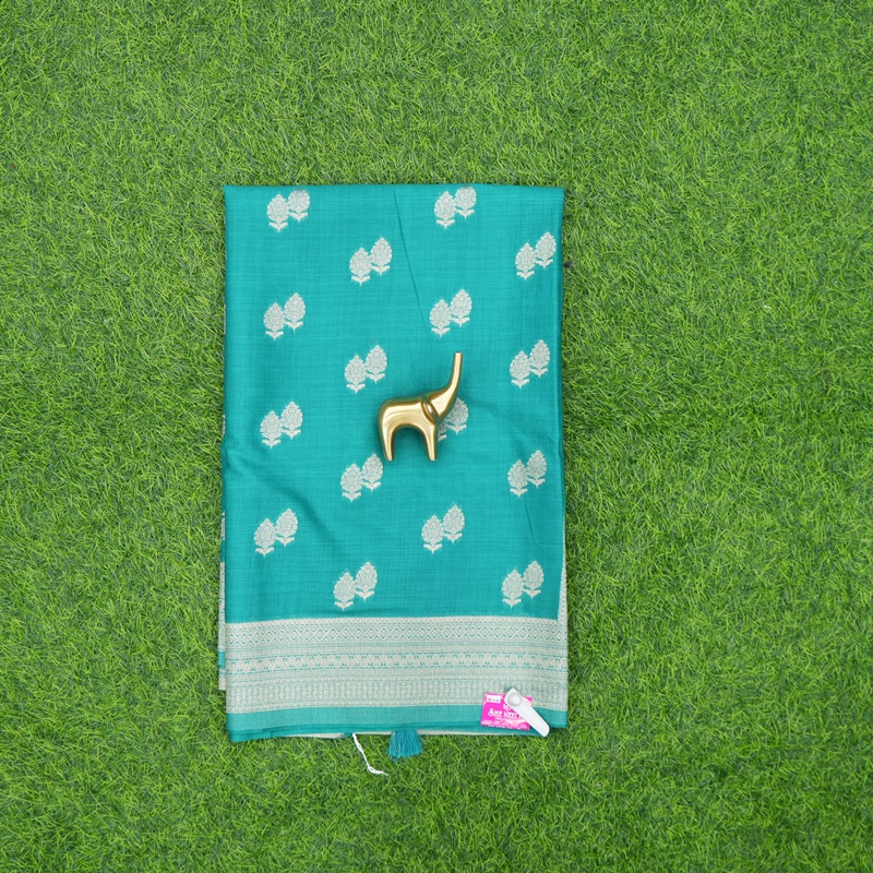 Teal Green Color Banarasi Silk Leaf Butta Fancy Saree