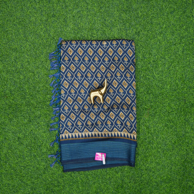 Blue Color Traditional Geometric Ikkat Print Saree