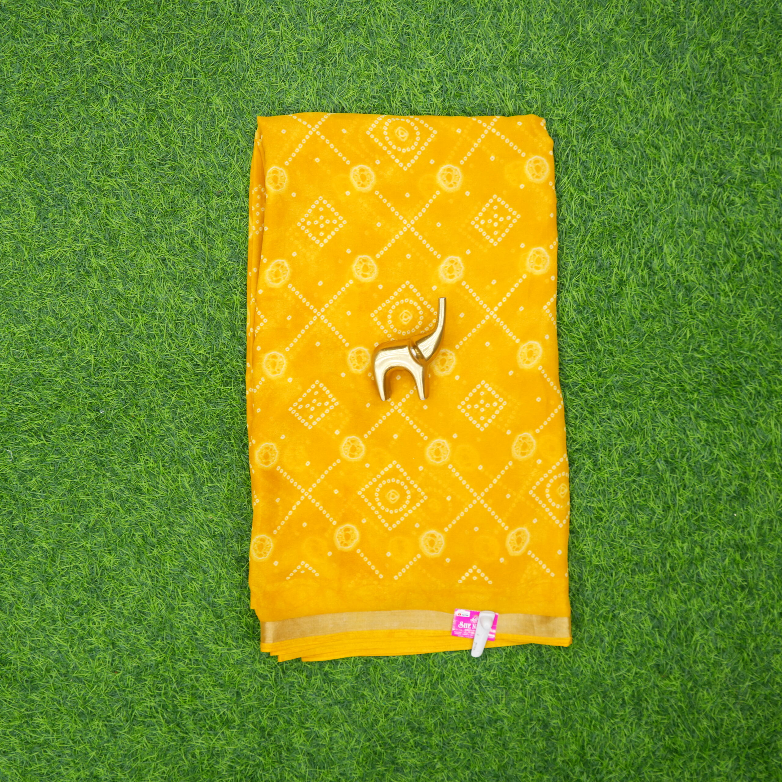 Yellow Color Bandhani Print Designer Daily Wear Saree