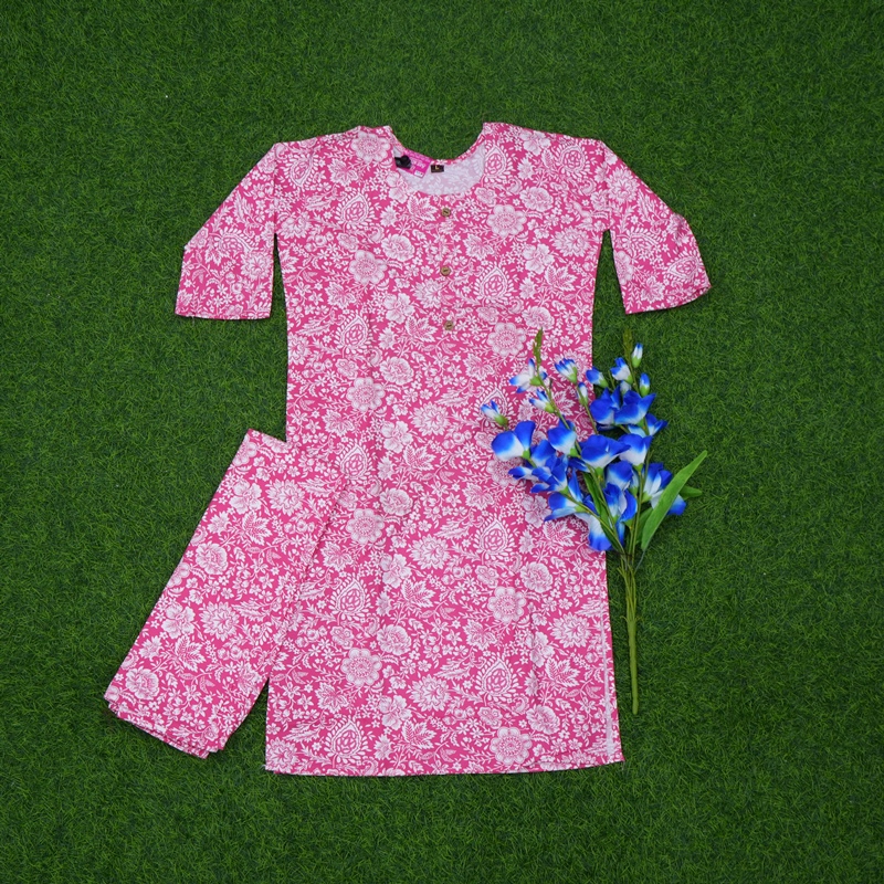 Pink Color Jaipuri Floral Printed 2-Piece Designer Dress