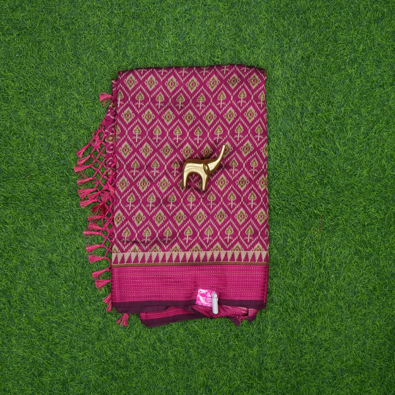 Pink Color Traditional Geometric Ikkat Print Saree