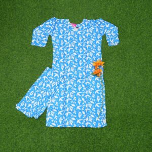 Blue and White Color Botanical Leaf Printed Ethnic Co-ord Set