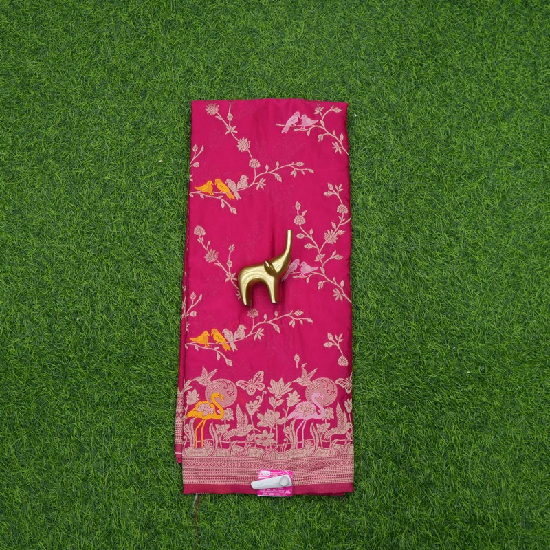 Rani Pink Color Banarasi Katan Silk Shikargah Designer Fancy Saree