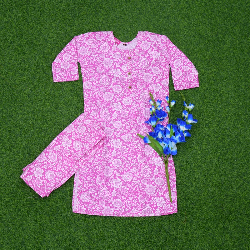 Pink Color Jaipuri Floral Printed 2-Piece Designer Dress