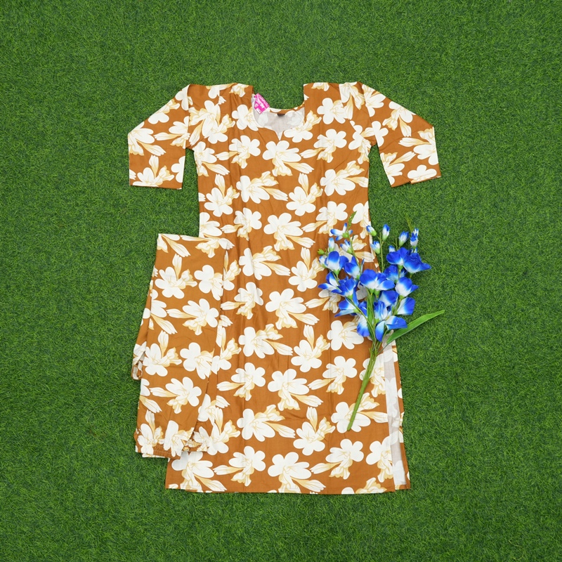 Mustard Yellow Color Floral Print 2-Piece Designer Dress