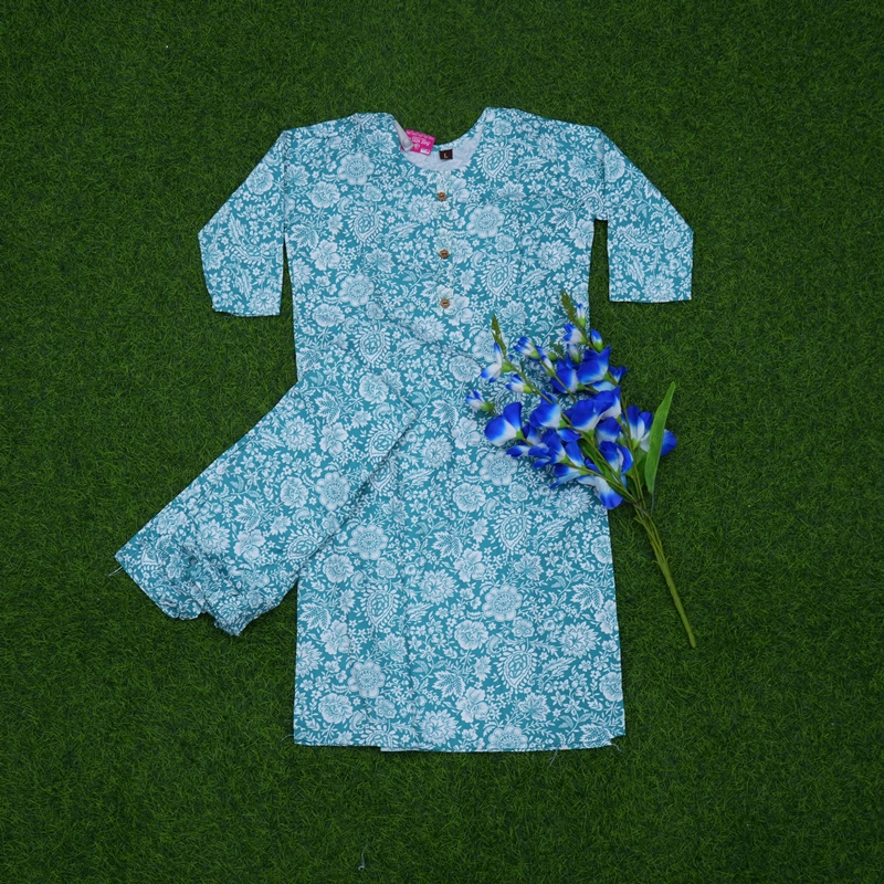 Sea Green Color Jaipuri Floral Printed 2-Piece Designer Dress
