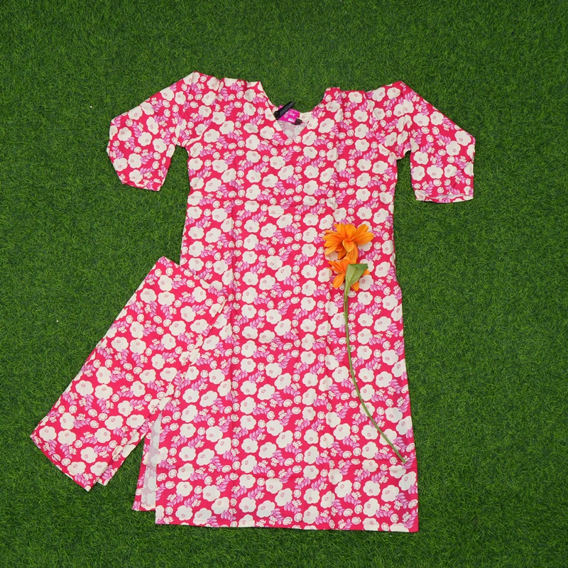 Pink and White Color Small Floral Printed Ethnic Co-ord Set
