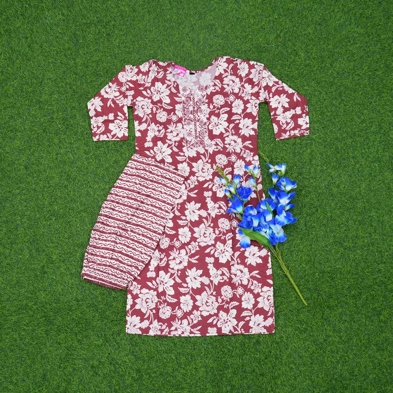 Maroon Color Jaipuri Printed 2-Piece Designer Dress