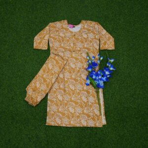 15 300 Mustard Yellow Color Jaipuri Floral Printed 2-Piece Designer Dress