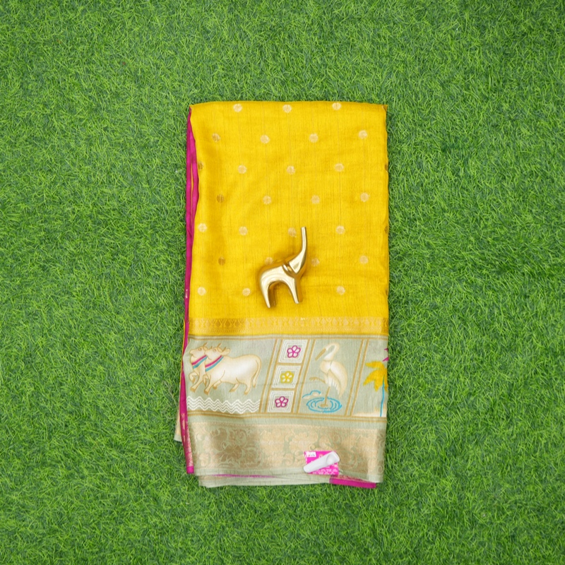 Yellow Color Traditional Pichwai Print Georgette Saree
