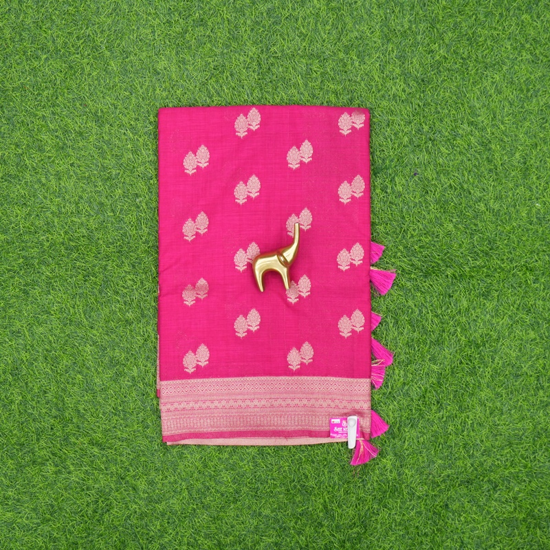 Rani Pink Color Banarasi Silk Leaf Butta Fancy Saree
