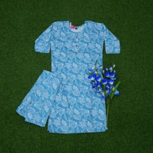 16 300 Sky Blue Color Jaipuri Floral Printed 2-Piece Designer Dress