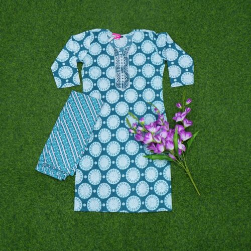 Teal Blue Color Mandala Jaipuri Printed 2-Piece Designer Dress