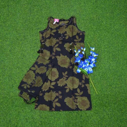 Black Color Bold Rose Printed 2-Piece Designer Dress