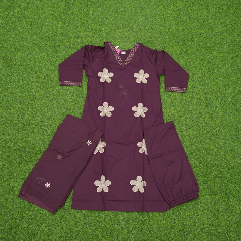 Wine Color floral appliques Ethnic 3-Piece Designer Dress