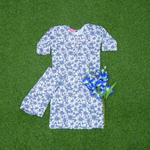18 300 Blue Color Daisy Floral Printed 2-Piece Designer Dress