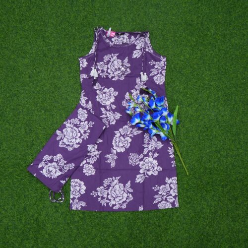 Purple Color Bold Rose Printed 2-Piece Designer Dress