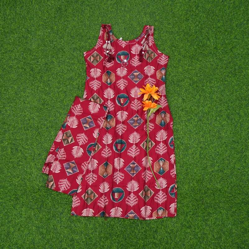 Maroon Color Geometric and Leaf Printed Designer Dress