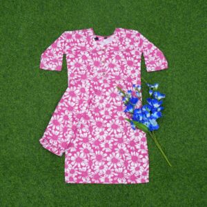 19 300 Pink Color Daisy Floral Printed 2-Piece Designer Dress