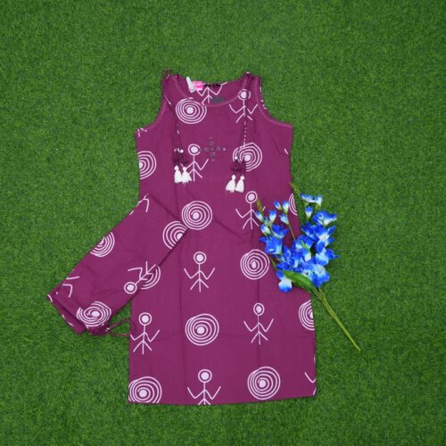 Purple Color Traditional Warli Art Printed 2-Piece Designer Dress